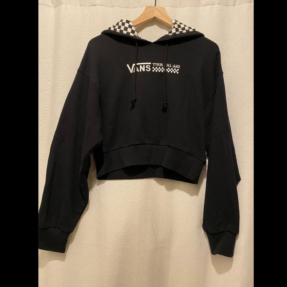 Vans Black Cropped Hoodie with Checkered Hood